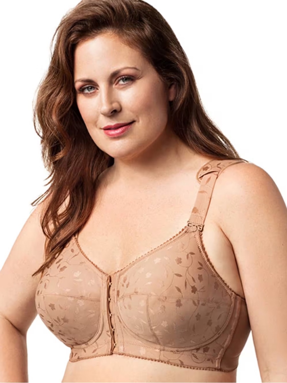 Elila Jacquard Full Support Wireless Softcup Bra 1305 Coquette Core Nude 38F
